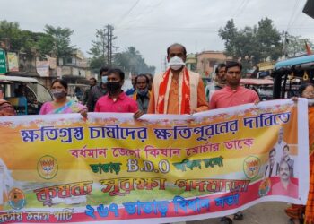 ভাতারে চাষিদের ক্ষতিপুরনের দাবিতে বিডিওকে স্মারকলিপি বিজেপির কৃষান মোর্চার