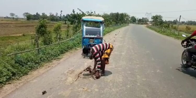 অপরের প্রাণ বাঁচাতে সড়ক পথে পড়ে থাকা কাদা সাফ করলেন টোটো চালক