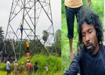 হাইটেনশন বিদ্যুৎ লাইনের টাওয়ারে ঠায় বসে যুবক,৭ ঘন্টা পর উদ্ধার করল দমকল কর্মীরা