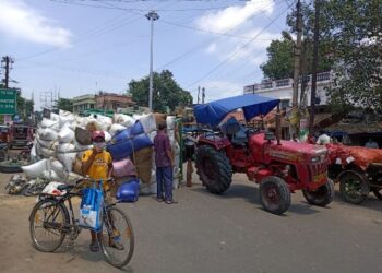 চাকা খুলে উলটে পড়ল ধান বোঝাই ট্রাক্টরের ট্রলি, বড়সড় দূর্ঘটনার হাত থেকে রেহাই