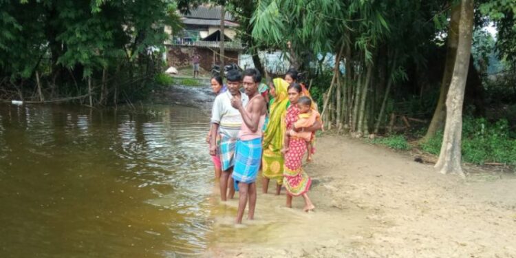 নিকাশি নালা নির্মানে ত্রুটি,জল নিকাশি না হওয়ায় জলাশয়ের জলে প্লাবিত ভাতারের চন্ডিপুর গ্রামের দাসপাড়া