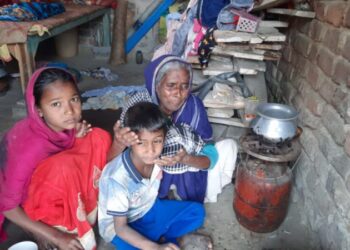 খাবারের সংস্থান না থাকায় নাবালক নাতি নাতনিকে নিয়ে অর্ধাহারে-অনাহারে দিন কাটাচ্ছেন বৃদ্ধা ভিখারিনী