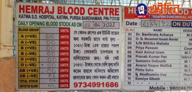 কাটোয়ায় এক ইউনিট রক্তের দাম ১ থেকে ৫ হাজার টাকা, ব্লাডব্যাঙ্ক রক্ত শূণ্য হতেই সক্রিয় দালালচক্র