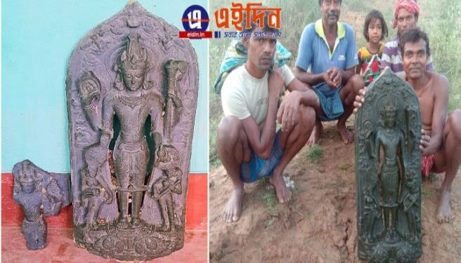 পূর্ব বর্ধমানের মঙ্গলকোটে অজয় নদ থেকে উদ্ধার বিষ্ণুর ত্রিবিক্রম অবতারের শিলামূর্তি