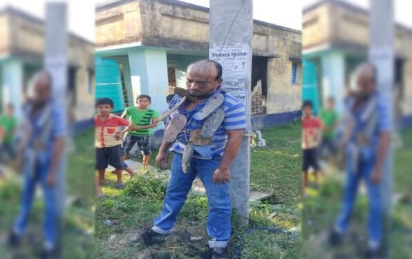 প্রতিবেশী গৃহবধুর সঙ্গে কেচ্ছার কাহিনী ফাঁস করলেন স্ত্রী, হাতুড়ে চিকিৎসককে খুঁটিতে বেঁধে মাথা ন্যাড়া করে জুতোর মালা পড়ালো গ্রামবাসী