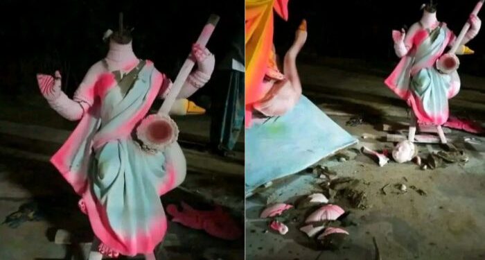 সরস্বতী পূজোর মুখেই প্রতিমা ভাঙচুর চালালো বাংলাদেশের এক জিহাদি