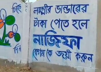 লক্ষীর ভাণ্ডারের টাকা পাওয়ার টোপ দিয়ে তৃণমূল প্রার্থীর সমর্থনে দেওয়াল লিখন, মামলার হুঁশিয়ারি বিজেপির