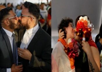 মেক্সিকো সিটিতে লিঙ্গ পরিবর্তনের জন্য প্রশাসনিক প্রক্রিয়ার সমাপ্তি উদযাপন করল শত শত সমকামী দম্পতি