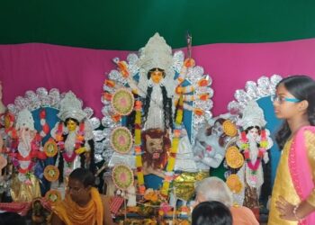 আর্থিক প্রতিকূলতার মাঝেও ঐতিহ্য মেনেই দুর্গাপুজো ভাতারের সোতখালি পঞ্চানন আশ্রমে