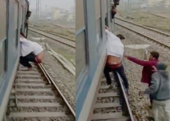 মোবাইল ফোন ছিনতাইয়ের চেষ্টাকারী দুষ্কৃতীকে ট্রেনের বাইরে ১ কিমি ঝুলিয়ে নিয়ে গেল রেলযাত্রীরা