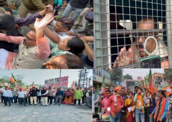 শুভেন্দুদের সন্দেশখালি যেতে না দেওয়ার প্রতিবাদে বর্ধমান জেলা জুড়ে বিক্ষোভ , গ্রেফতার বিজেপির জেলা সভাপতি