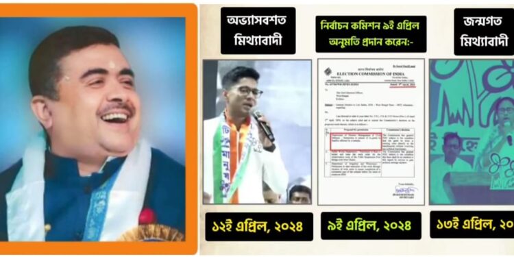 “একজন অভ্যাসবশত মিথ্যাবাদী এবং অন্যজন জন্মগত মিথ্যাবাদী” : অভিষেক ও মমতাকে খোঁচা শুভেন্দুর