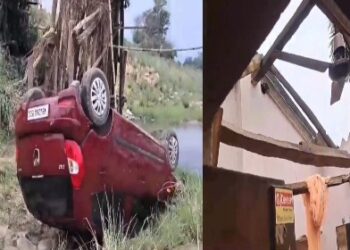 দমকা ঝড়ের দাপটে গাড়ি সহ দামোদরে আছড়ে পড়লেন তৃণমূলের দাপুটে নেতা ও তাঁর সহকর্মী