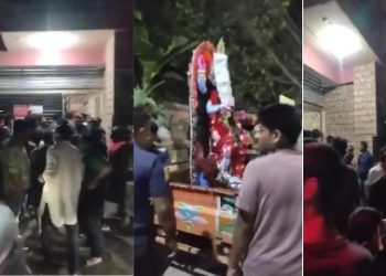 দেবী কালীর প্রতিমা নিয়ে যাওয়ার সময় গরম জল ও ইঁটপাটকেল ছুড়লো বাংলাদেশের জিহাদিরা