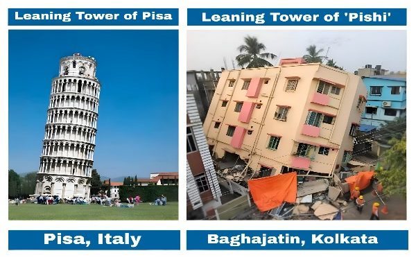 ইতালির হেলানো টাওয়ার ‘পিসা’ ও কলকাতার হেলানো আবাসন ‘পিসি’র ছবি শেয়ার করলেন শুভেন্দু অধিকারী