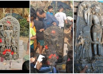 সাতগেছিয়ায় পুকুর খননের সময় প্রাচীন বিষ্ণুমূর্তি উদ্ধার, মূর্তি উদ্ধার করতে গিয়ে গ্রামবাসীদের বাধার মুখে পড়তে হল পুলিশকে