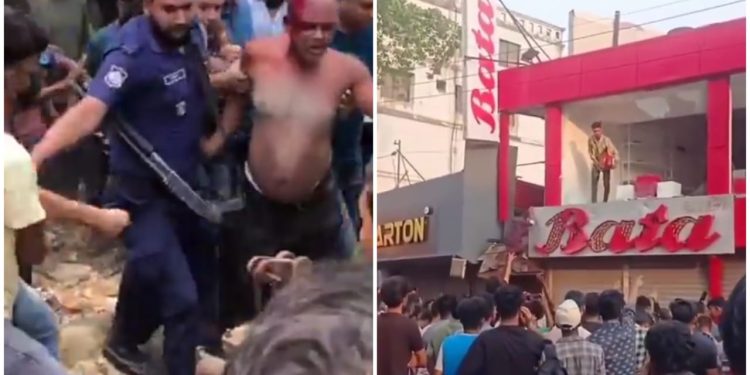 ধর্মনিন্দার মিথ্যা অভিযোগে হিন্দু স্বর্ণ ব্যবসায়ীকে নৃসংশভাবে মারধর ও দোকানে লুটপাট ; দেশ জুড়ে বাটার শোরুমে লুটপাট, চুড়ান্ত নৈরাজ্য বাংলাদেশে