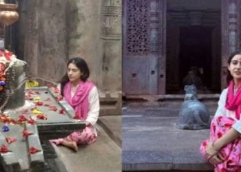 বলিউড অভিনেত্রী সারা আলি খান হুব্বালির প্রাচীন চন্দ্রমৌলেশ্বর মন্দিরে পুজো দিলেন