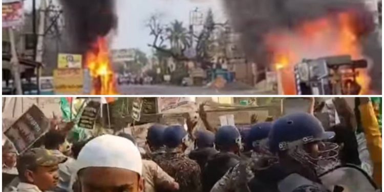 নয়া ওয়াকফ আইনের প্রতিবাদের নামে মুর্শিদাবাদে পুলিশের উপর হামলা, গাড়িতে আগুন, ইঁট বৃষ্টি ; উদ্বেগ প্রকাশ করলেন তরুনজ্যোতি