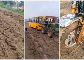 বিক্ষিপ্ত বৃষ্টির পর ট্র্বাক্টরের চাকায় উঠে আসা কাদায় কার্যত মরণফাঁদ হয়ে গেছে ভাতারের সড়কপথগুলি