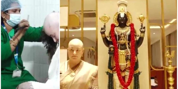 তিরুমালায় নিজের মাথার চুল উৎসর্গ করলেন পবন কল্যাণের রাশিয়ান স্ত্রী, দান করেছেন ১৭ লক্ষ টাকা : ৮ বছরের ছেলের সুরক্ষার জন্য প্রার্থনা করেছিলেন দেবতার কাছে