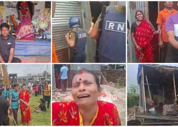 অবশেষে রাষ্ট্রীয়ভাবে ভেঙে দেওয়া হল ঢাকার খিলক্ষেত সার্বজনীন দূর্গা মন্দির, কান্নায় ভেঙে পড়লেন হিন্দু মহিলা ও পুরুষরা