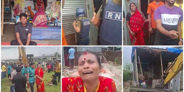 অবশেষে রাষ্ট্রীয়ভাবে ভেঙে দেওয়া হল ঢাকার খিলক্ষেত সার্বজনীন দূর্গা মন্দির, কান্নায় ভেঙে পড়লেন হিন্দু মহিলা ও পুরুষরা