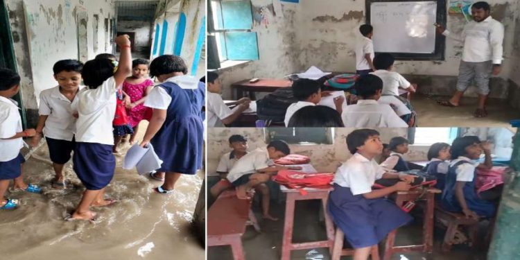 বর্ষায় বানভাসী কাটোয়ার স্কুল- জলমগ্ন স্কুলেই চলছে পঠন পাঠন ; মিলেছে গালভরা আশ্বাস, হয়নি সুরাহা