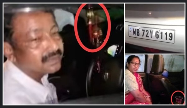 রাতের অন্ধকারেগাড়িতে বসে তৃণমূল নেতা ও বিজেপি নেত্রীর মদ্যপানের অভিযোগ ! ভাইরাল ভিডিও