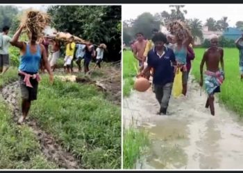 হাঁটু সমান জলকাদা ভর্তি পথ, বৃদ্ধার শ্মশান যাত্রায় গিয়ে চরম বিপাকে খণ্ডঘোষের ইন্দুটি গ্রামের পরিবার ; বিরোধীদের কটাক্ষ : ‘তৃণমূলের কসমেটিক উন্নয়ন চলছে’