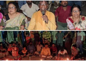 রাতে লাইট অফ করে দিয়েও বিজেপি সাংসদ খগেন মুর্মুর অবস্থান বিক্ষোভ তুলতে সক্ষম হল না চাঁচল থানার পুলিশ, মোমবাতি জ্বালিয়ে থানার সামনে ঠায় বসে রইলেন তিনি 