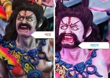 মৌলবাদীদের আপত্তি !  সাতক্ষীরার মণ্ডপে লুকিয়ে ঢুকে মহিষাসুরের দাড়ি চেঁচে দিয়ে গেল ইউনূসের পুলিশ 