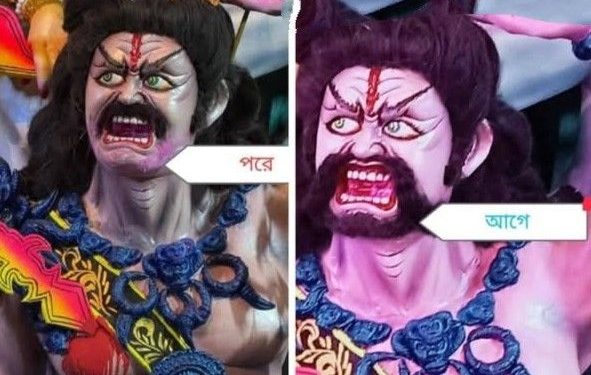 মৌলবাদীদের আপত্তি !  সাতক্ষীরার মণ্ডপে লুকিয়ে ঢুকে মহিষাসুরের দাড়ি চেঁচে দিয়ে গেল ইউনূসের পুলিশ 