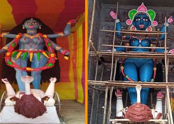 মন্তেশ্বরের জয়রামপুর ও সিংহালী পূর্ব দাসপাড়ার বিশালাকৃতির দুই বড়মাকে শত শত ভরি সোনারূপার গহনা দিয়ে সাজিয়ে তোলা হচ্ছে 