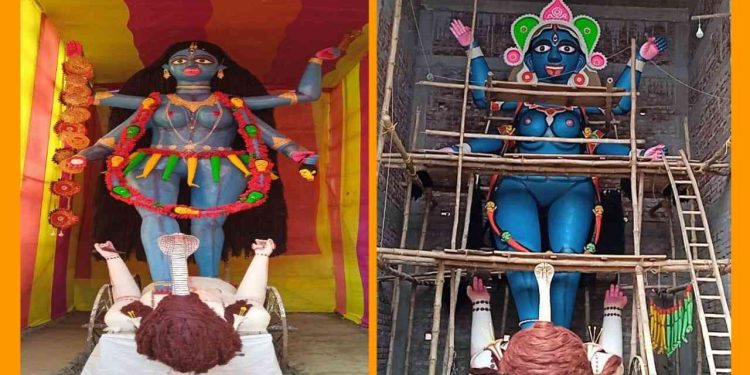 মন্তেশ্বরের জয়রামপুর ও সিংহালী পূর্ব দাসপাড়ার বিশালাকৃতির দুই বড়মাকে শত শত ভরি সোনারূপার গহনা দিয়ে সাজিয়ে তোলা হচ্ছে 