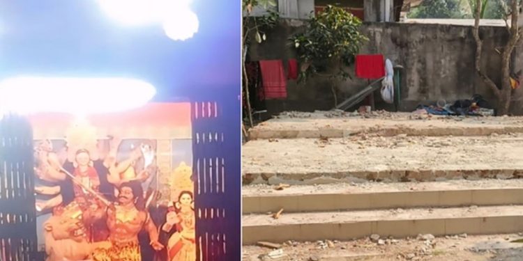 বরিশালে ১৫০ বছরের প্রাচীন দুর্গামন্দির ভেঙে গুঁড়িয়ে দিয়ে জায়গায় দখল করে নেওয়ার অভিযোগ   