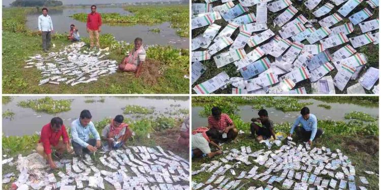 এসআইআর আবহে পূর্বস্থলির বিল থেকে বস্তা ভর্তি বাণ্ডিল বাণ্ডিল আধার কার্ড উদ্ধার