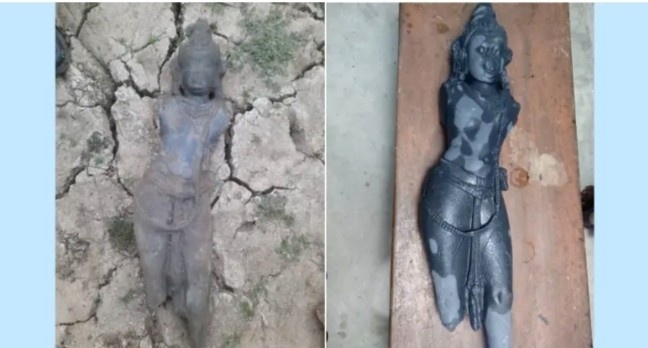 বাংলাদেশের নওগাঁয়ে দিঘি খননের সময় দুষ্প্রাপ্য সুপ্রাচীন কষ্টিপাথরের বিষ্ণুমূর্তি উদ্ধার  