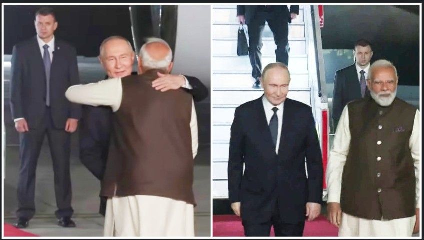 দিল্লি বিমানবন্দরে পুতিনকে উষ্ণ অভ্যর্থনা জানালেন মোদী 