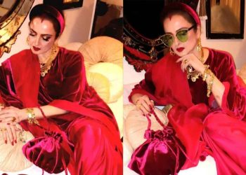 ক্রিসমাসে লাল মখমলের শাড়িতে রেখার রাজকীয় লুক নজর কাড়ল ভক্তদের 