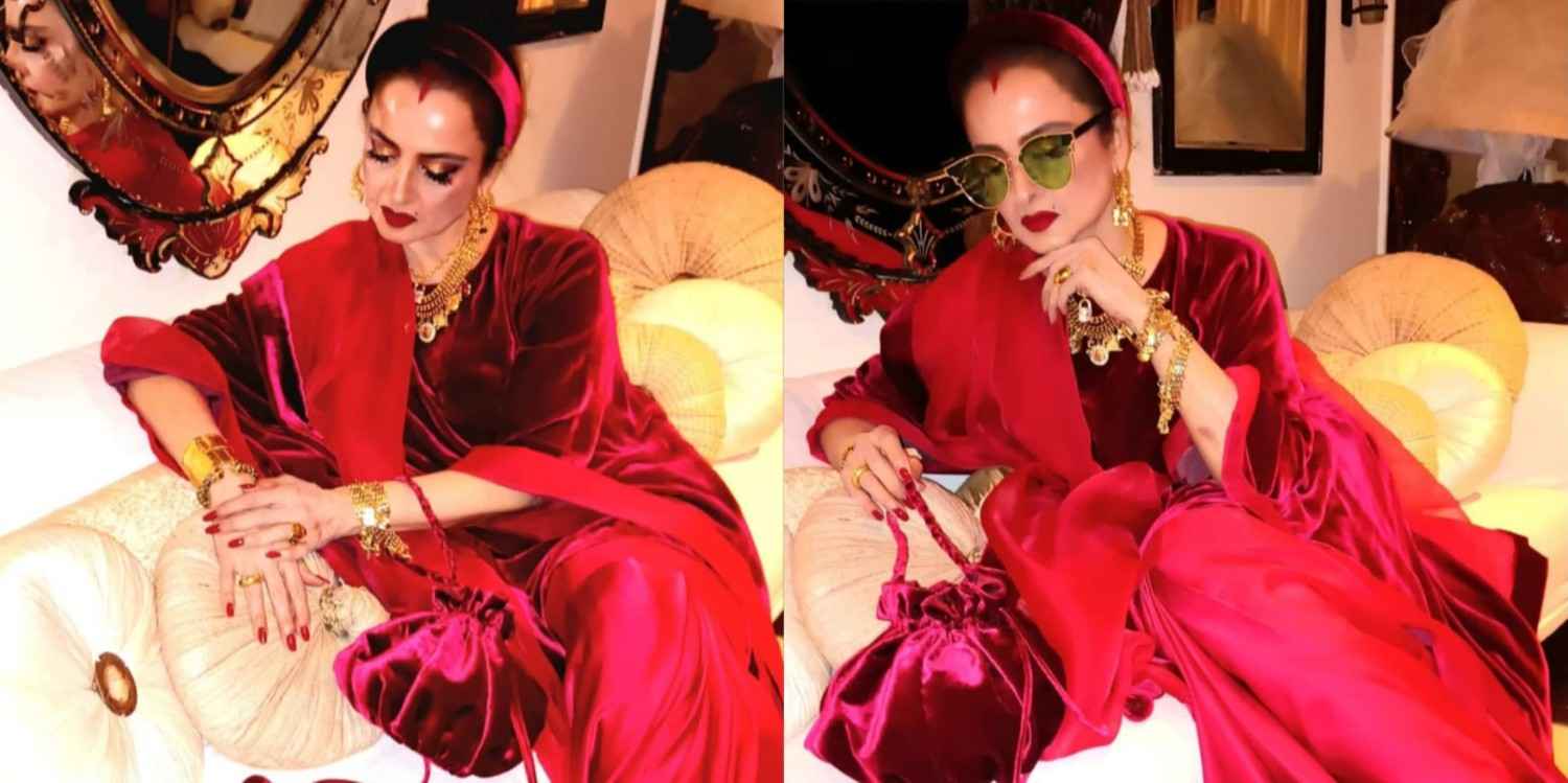 ক্রিসমাসে লাল মখমলের শাড়িতে রেখার রাজকীয় লুক নজর কাড়ল ভক্তদের 