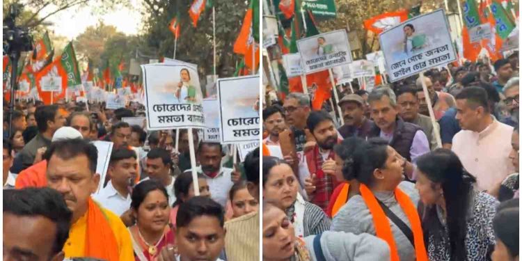 ডিজি রাজীব কুমার ও কলকাতা পুলিশ কমিশনার মনোজ ভার্মা’র বিরুদ্ধে আইনানুগ ব্যবস্থা নিতে কলকাতায় বিশাল মিছিল করলেন শুভেন্দু অধিকারী 