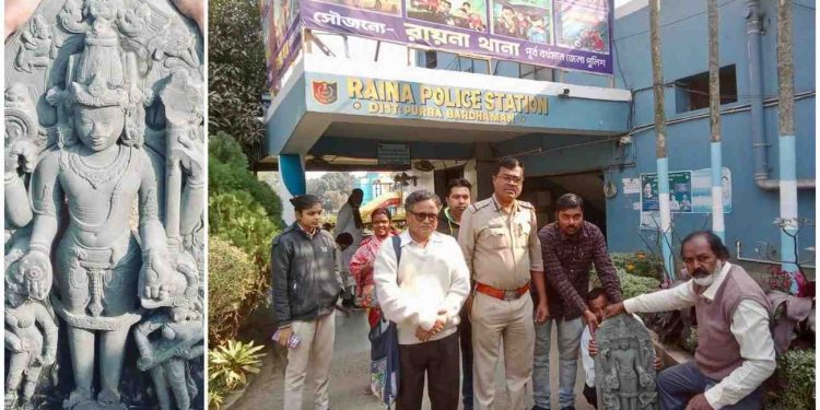 রায়নার পুকুর থেকে উদ্ধার হওয়া প্রায় ১০০০ বছরের কষ্টি পাথরের প্রাচীন বিষ্ণুমূর্তি জাদুঘরের হাতে তুলে দিল পুলিশ 