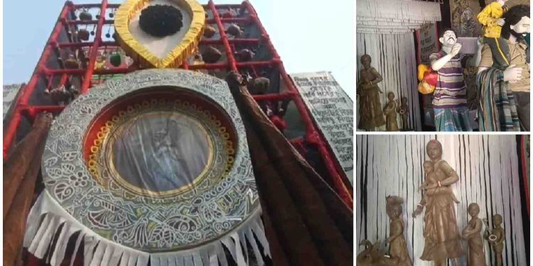 কালনায় সরস্বতী পুজোর থিম ভাবনায় ১৯৭১ সালের “কাঁটাতার“ 