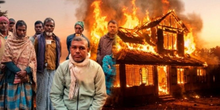 বাংলাদেশি জিহাদিদের রোষানলে পুড়ে ভস্মীভূত হয়ে গেল সিলেটের হিন্দু স্কুলশিক্ষকের বাড়ি 