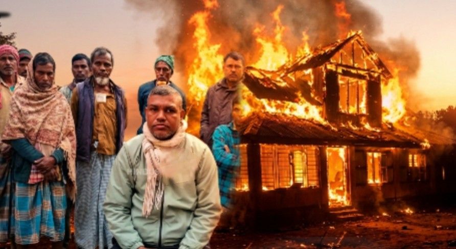 বাংলাদেশি জিহাদিদের রোষানলে পুড়ে ভস্মীভূত হয়ে গেল সিলেটের হিন্দু স্কুলশিক্ষকের বাড়ি 