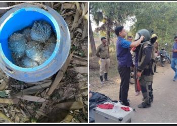 আউশগ্রামের ভুঁয়েরা গ্রামে ইদগাহের পাশে প্লাস্টিকের জারে ১১ টি তাজা বোমা উদ্ধার করল পুলিশ 