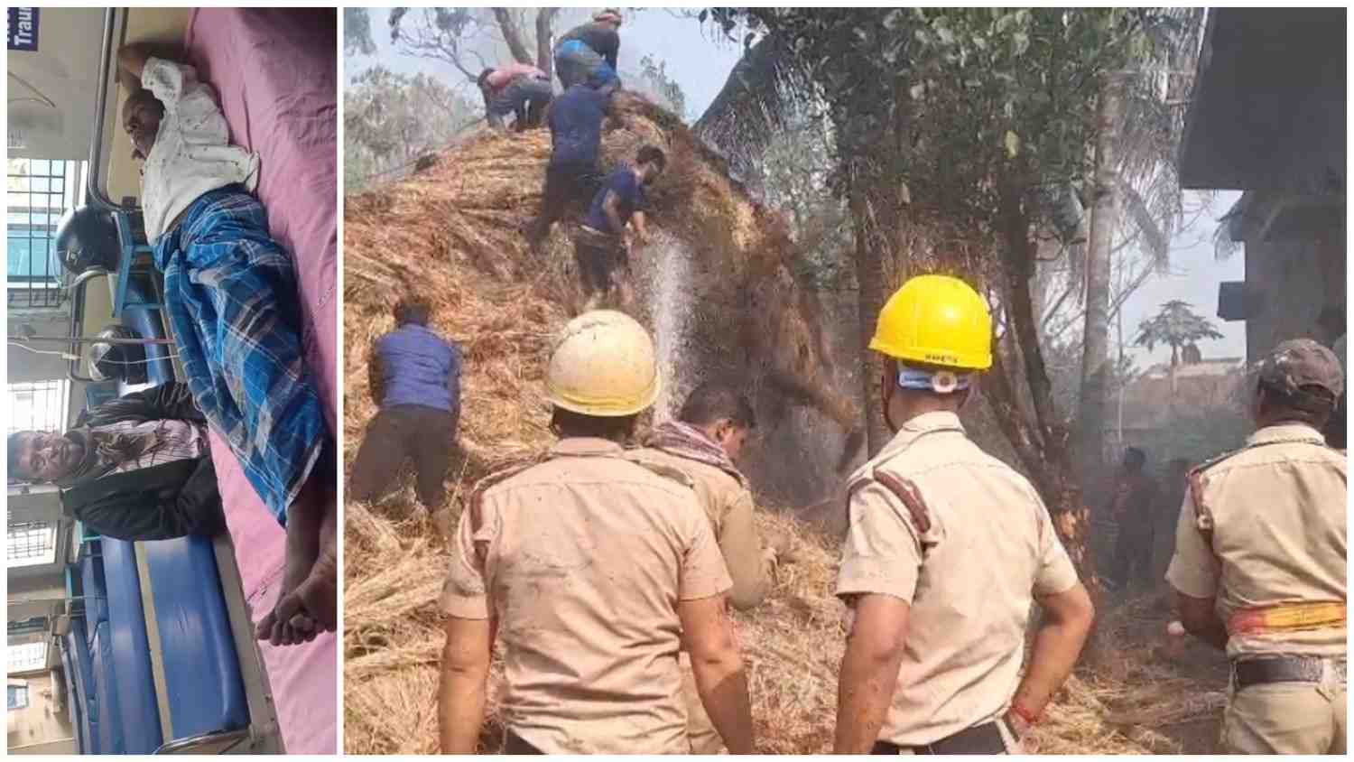 নাতি গ্যাস লাইট জ্বেলে খেলা করার সময় আগুন ধরে যায় খড়ের পালুইয়ে, উপরে উঠে আগুন নেভাতে গিয়ে নিচে পড়ে আহত দাদু