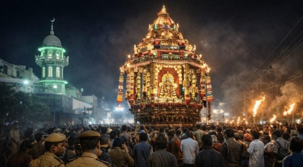 পথে মসজিদ থাকার কারণে হিন্দু ধর্মীয় শোভাযাত্রার বিরোধিতা ; তামিলনাড়ুর উথামাপালায়মে উত্তেজনা 