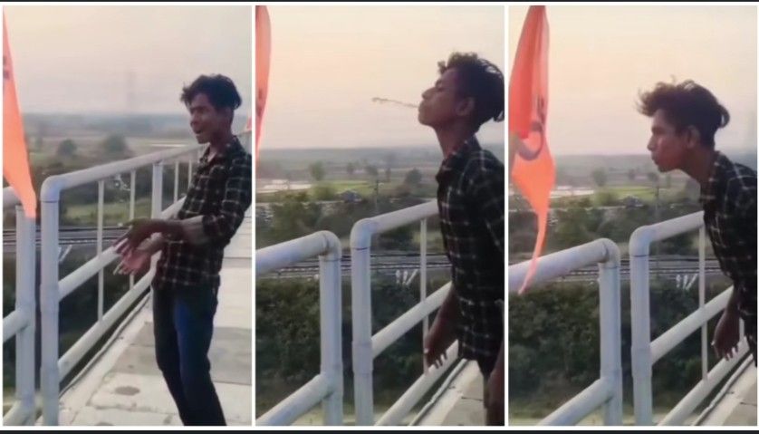 “ওঁ” লেখা গেরুয়া পতাকায় এক যুবকের থুতু দেওয়ার ভিডিও পোস্ট করে নিন্দায় সরব হলেন শুভেন্দু অধিকারী